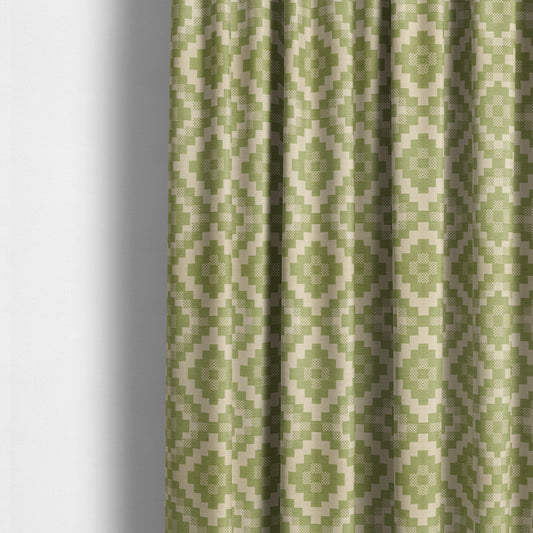 Green Beige Colour Cubed Tetris Pattern Furnishing Upholstery Fabric JO-1266 - Made To Measure Curtains