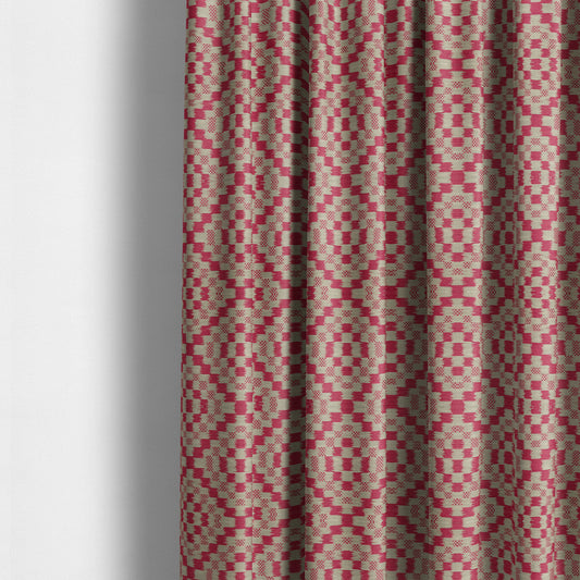 Pink Beige Colour Cubed Tetris Geometric Pattern Furnishing Upholstery Fabric JO-1268 - Made To Measure Curtains