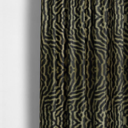 Black Background With Beige Colour Abstract Pattern Heavy Quality Velvet Upholstery Fabric JO-1272 - Made To Measure Curtains