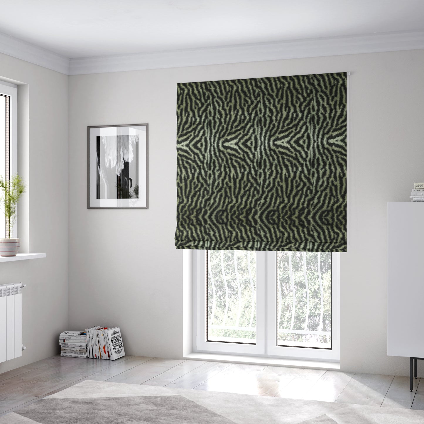 Black Background With Silver Colour Abstract Pattern Heavy Quality Velvet Upholstery Fabric JO-1273 - Roman Blinds