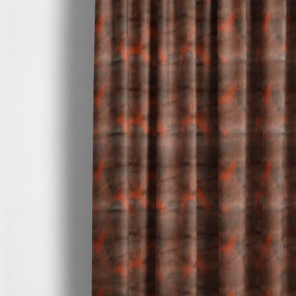 Heart Shaped Pattern Terracotta Red Grey Colour Heavy Velvet Upholstery Fabric JO-1282 - Made To Measure Curtains