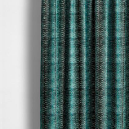 Blue Shades Of Geometric Striped Pattern Soft Velvet Upholstery Fabric JO-1288 - Made To Measure Curtains