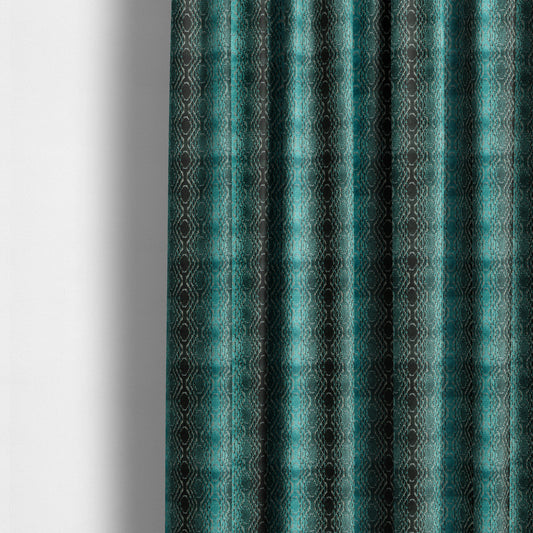 Blue Shades Of Geometric Striped Pattern Soft Velvet Upholstery Fabric JO-1288 - Made To Measure Curtains