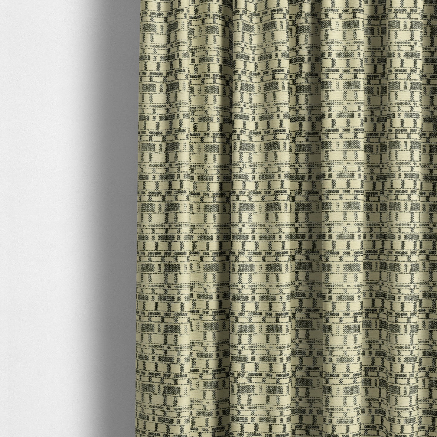 Black Beige Geometric Pattern Soft Chenille Upholstery Fabric JO-1289 - Made To Measure Curtains