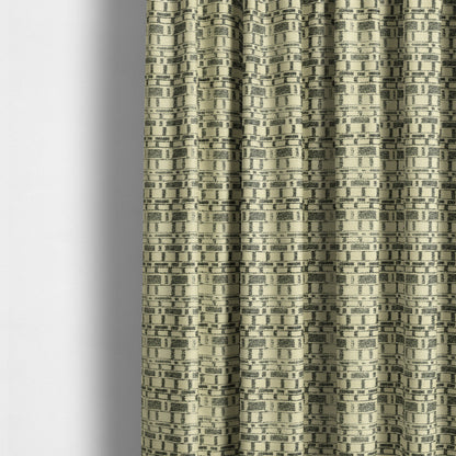 Black Beige Geometric Pattern Soft Chenille Upholstery Fabric JO-1289 - Made To Measure Curtains