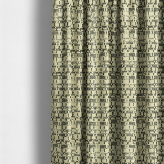 Black Beige Geometric Pattern Soft Chenille Upholstery Fabric JO-1289 - Made To Measure Curtains