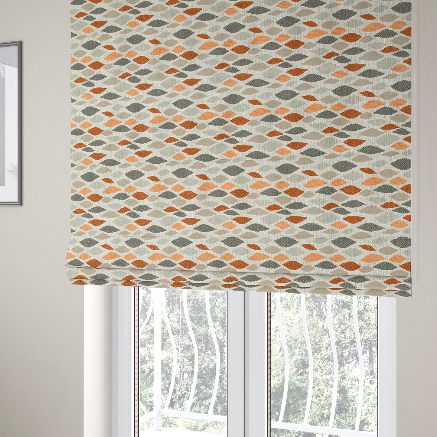 Eye Lid Pattern Fabric In Grey Orange White Colour Woven Soft Chenille Fabric JO-129 - Roman Blinds