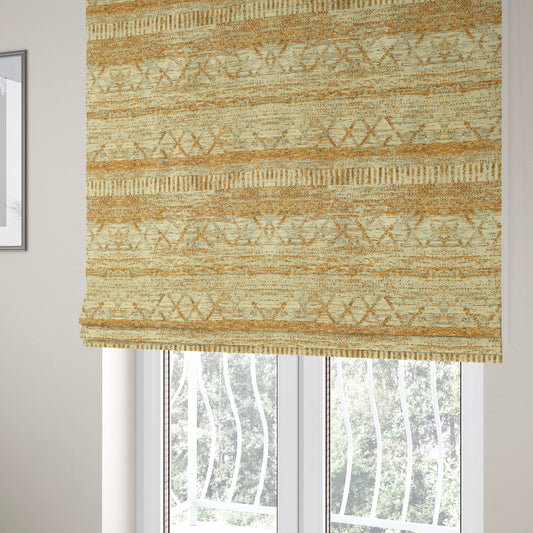 Orange Cream Colour Tribal Theme Aztec Pattern Striped Furnishing Fabric JO-1291 - Roman Blinds