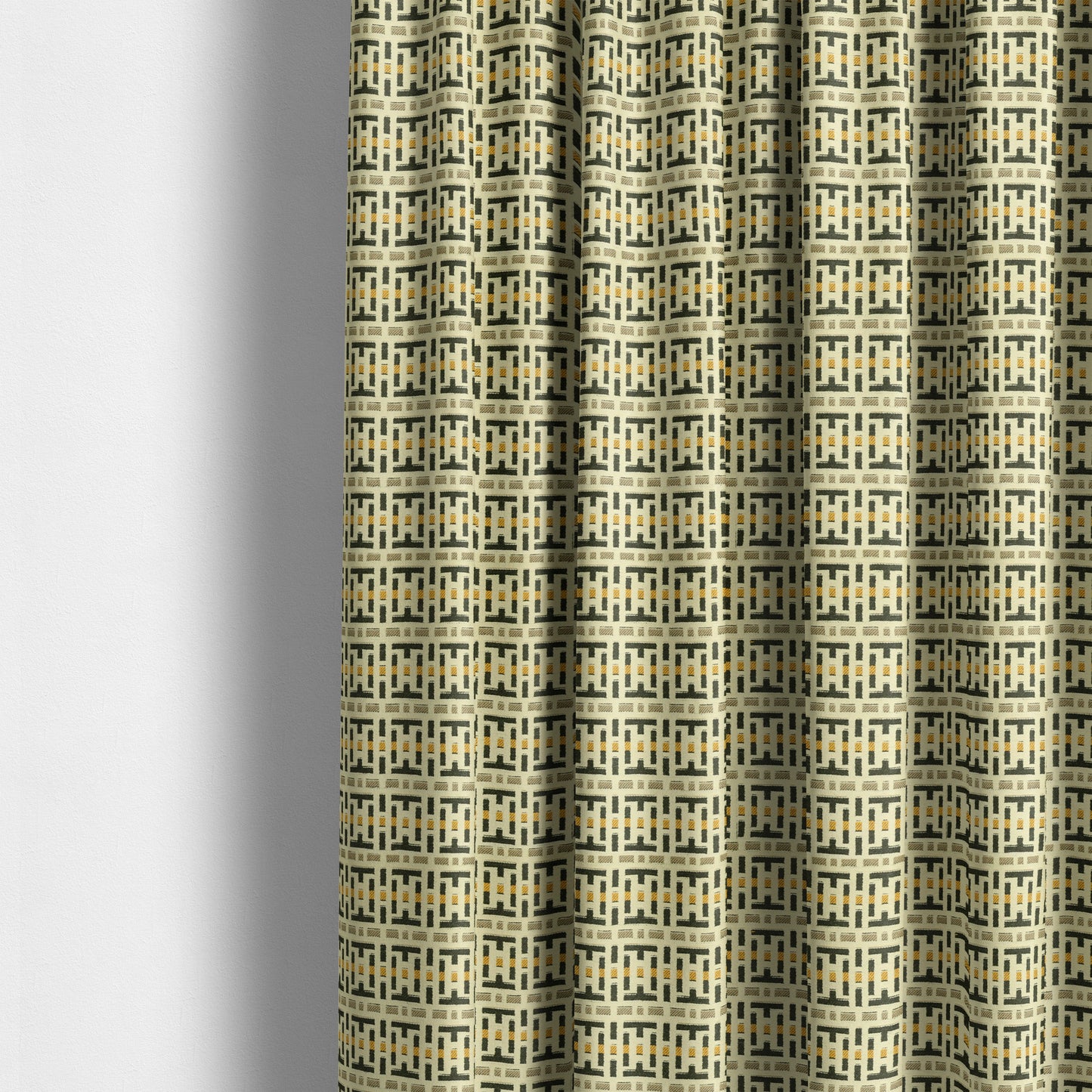 Cream Black Brown Yellow Geometric Pattern Chenille Upholstery Fabric JO-1292 - Made To Measure Curtains