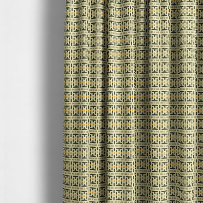 Cream Black Brown Yellow Geometric Pattern Chenille Upholstery Fabric JO-1292 - Made To Measure Curtains