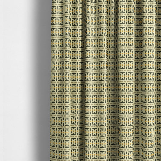 Cream Black Brown Yellow Geometric Pattern Chenille Upholstery Fabric JO-1292 - Made To Measure Curtains