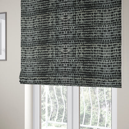 Black Grey Colour Abstract Geometric Pattern Heavy Quality Velvet Upholstery Fabric JO-1305 - Roman Blinds