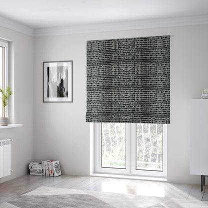 Black Grey Colour Abstract Geometric Pattern Heavy Quality Velvet Upholstery Fabric JO-1305 - Roman Blinds