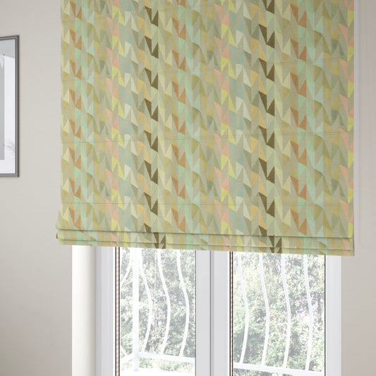 Pastel Tones Brown Pink Yellow Blue Grey Colours Of Geometric Pattern Furnishing Velvet Upholstery Fabric JO-1306 - Roman Blinds