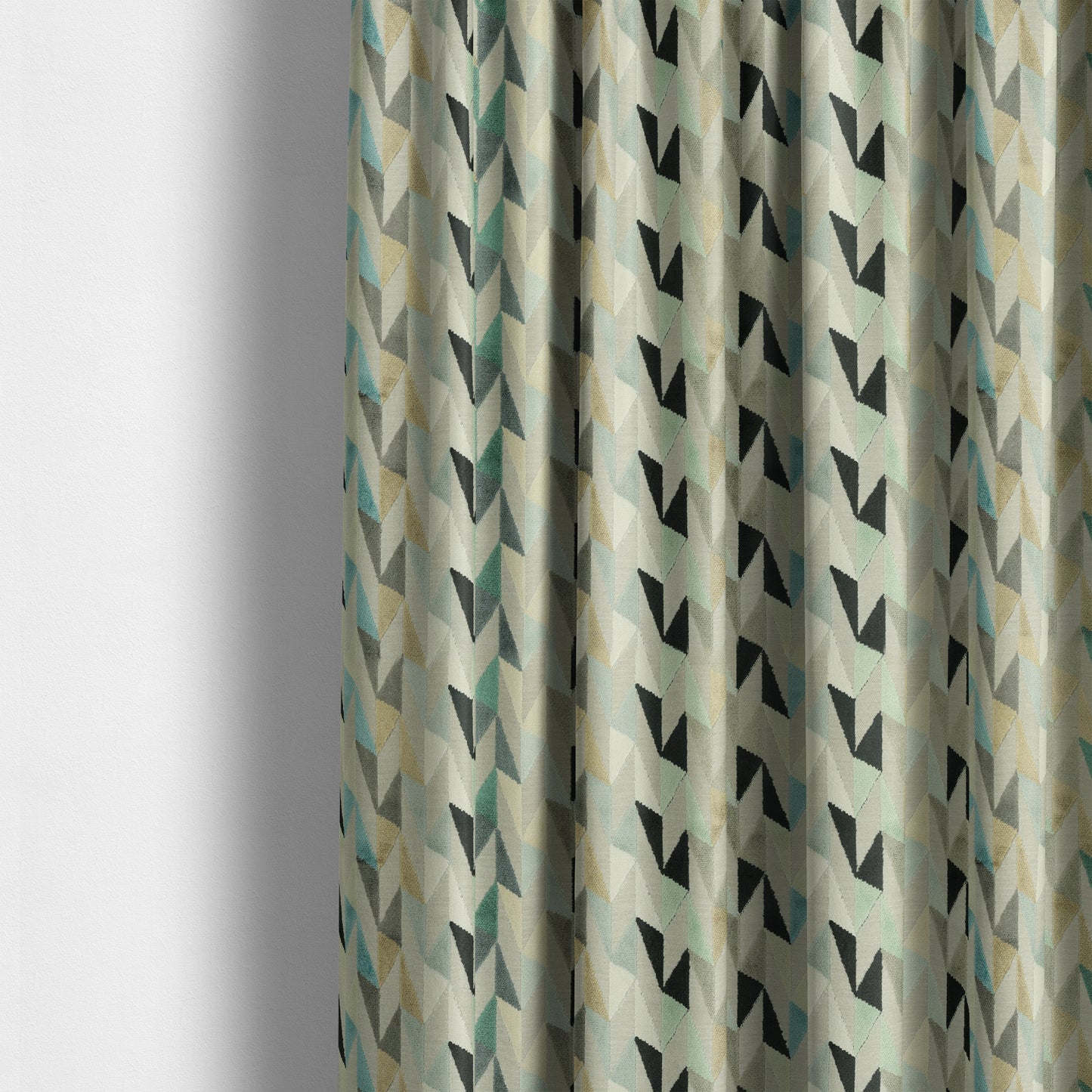 Pastel Tones Blue Grey Teal White Colours Of Geometric Pattern Furnishing Velvet Upholstery Fabric JO-1307 - Made To Measure Curtains