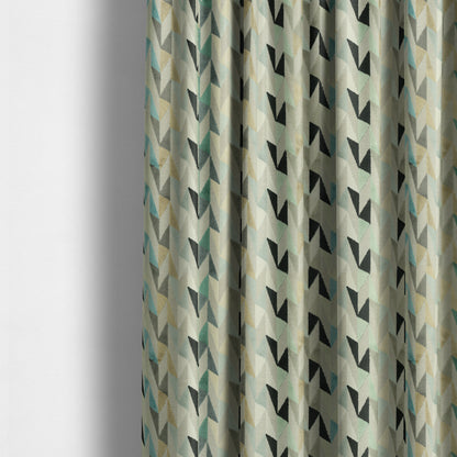 Pastel Tones Blue Grey Teal White Colours Of Geometric Pattern Furnishing Velvet Upholstery Fabric JO-1307 - Made To Measure Curtains