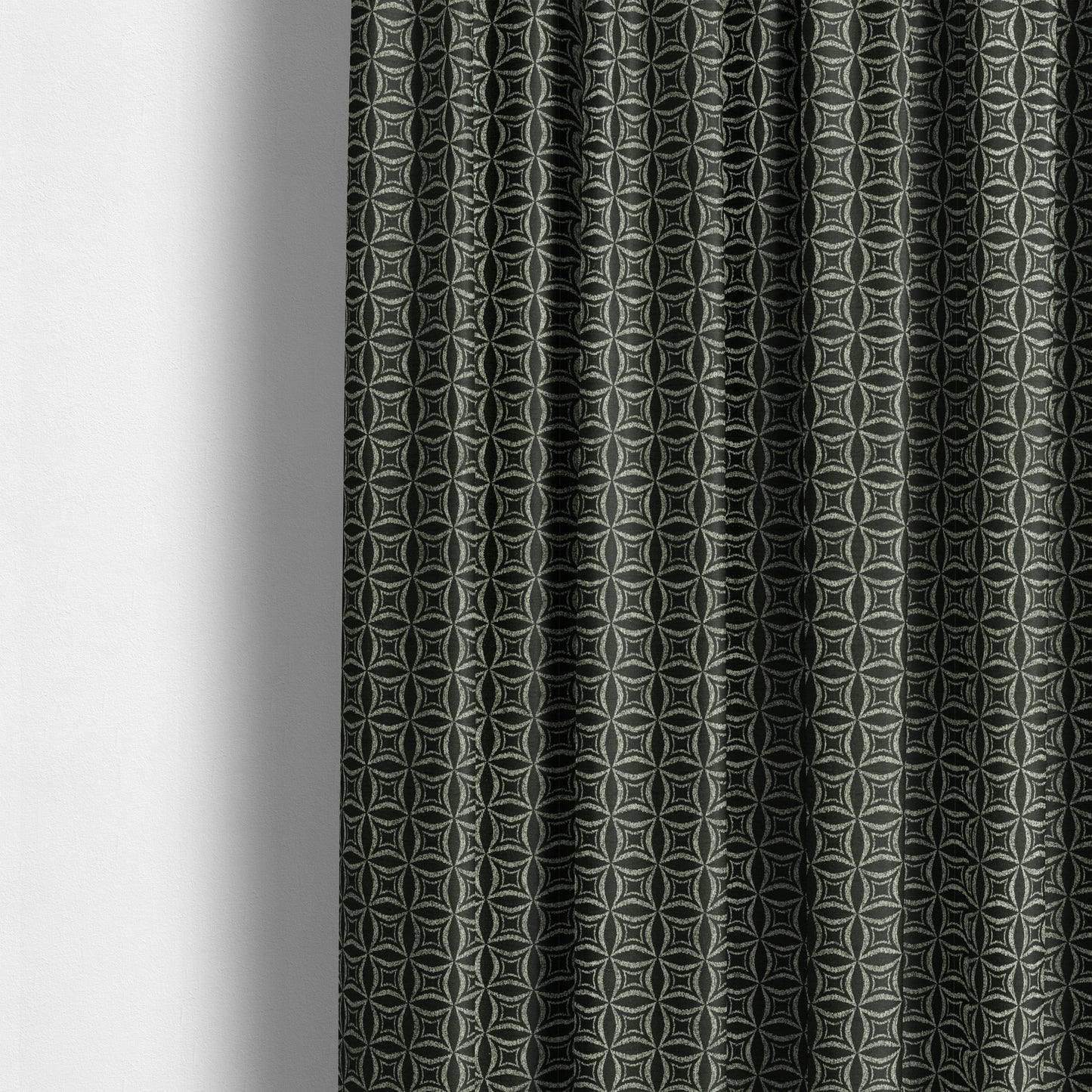 Diamond Geometric Pattern Black Silver Colour Chenille Upholstery Fabric JO-1308 - Made To Measure Curtains