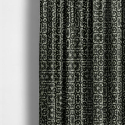 Diamond Geometric Pattern Black Silver Colour Chenille Upholstery Fabric JO-1308 - Made To Measure Curtains