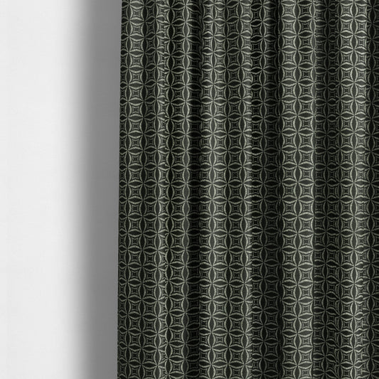 Diamond Geometric Pattern Black Silver Colour Chenille Upholstery Fabric JO-1308 - Made To Measure Curtains