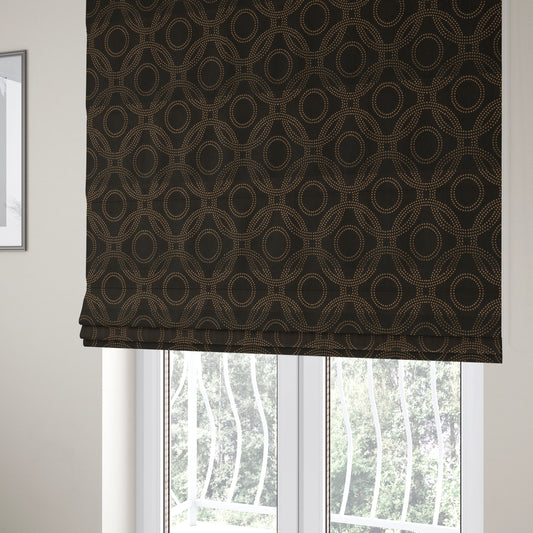 Vegas Brown Bronze Shine Effect Geometric Dotted Medallion Pattern Soft Chenille Upholstery Fabric JO-131 - Roman Blinds