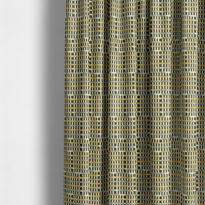 Cream Black Brown Yellow Horizontal Striped Pattern Geometric Chenille Upholstery Fabric JO-1310 - Made To Measure Curtains