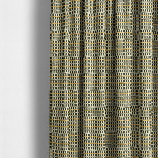 Cream Black Brown Yellow Horizontal Striped Pattern Geometric Chenille Upholstery Fabric JO-1310 - Made To Measure Curtains