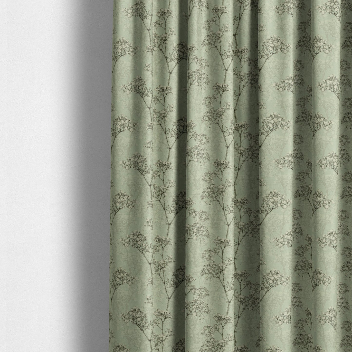 Green Background With White Buds Floral Pattern Soft Chenille Upholstery Fabric JO-1320 - Made To Measure Curtains