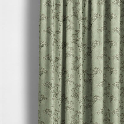 Green Background With White Buds Floral Pattern Soft Chenille Upholstery Fabric JO-1320 - Made To Measure Curtains