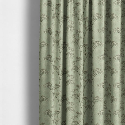 Green Background With White Buds Floral Pattern Soft Chenille Upholstery Fabric JO-1320 - Made To Measure Curtains