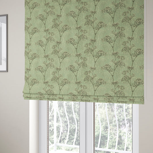 Green Background With White Buds Floral Pattern Soft Chenille Upholstery Fabric JO-1320 - Roman Blinds