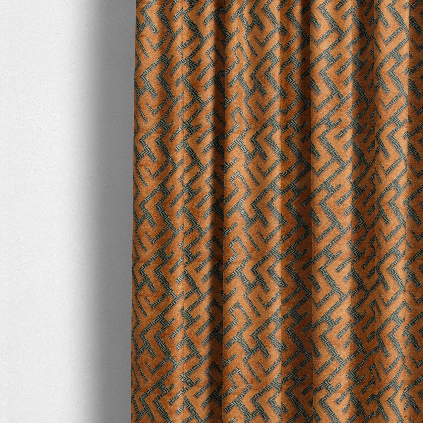 Orange Velvet Greek Key Pattern Material Furnishing Upholstery Fabric JO-1322 - Made To Measure Curtains