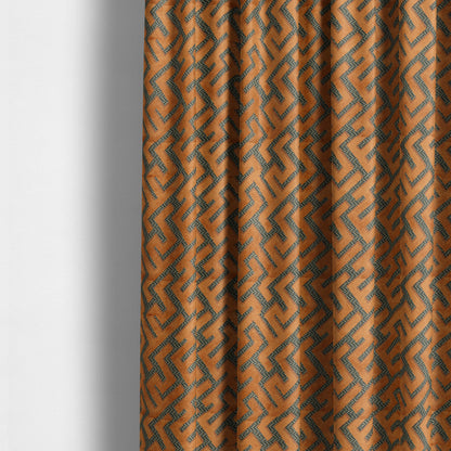 Orange Velvet Greek Key Pattern Material Furnishing Upholstery Fabric JO-1322 - Made To Measure Curtains