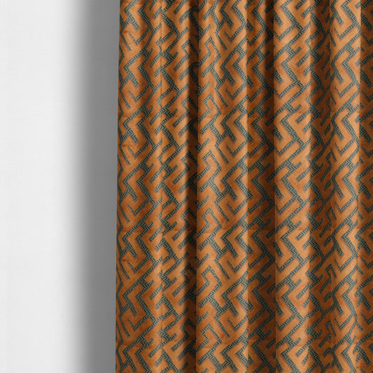 Orange Velvet Greek Key Pattern Material Furnishing Upholstery Fabric JO-1322 - Made To Measure Curtains