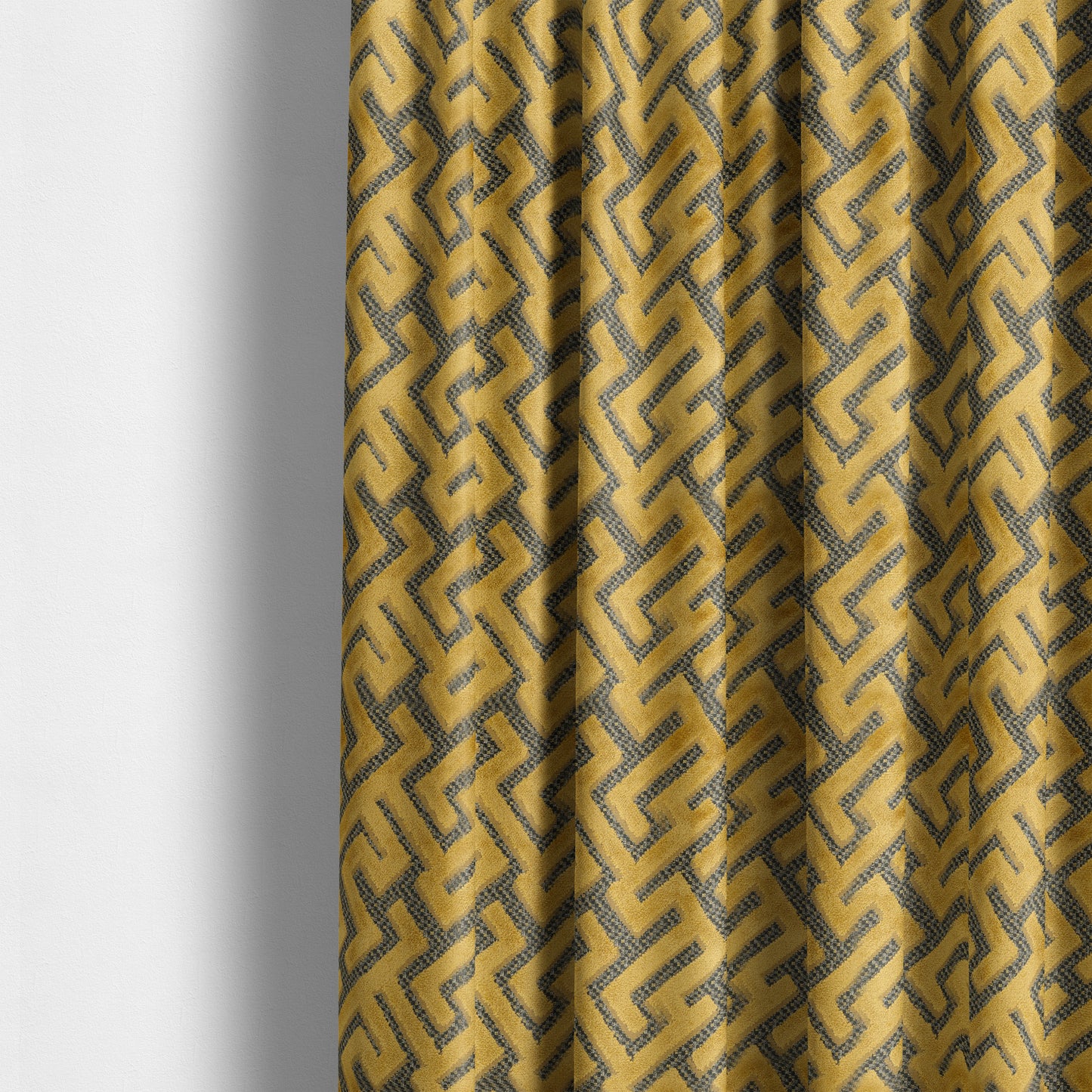 Golden Yellow Velvet Greek Key Pattern Material Furnishing Upholstery Fabric JO-1323 - Made To Measure Curtains