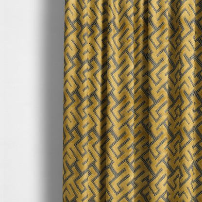 Golden Yellow Velvet Greek Key Pattern Material Furnishing Upholstery Fabric JO-1323 - Made To Measure Curtains