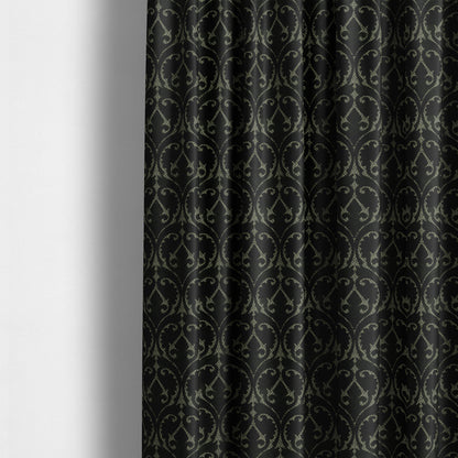 Black Velvet Fleur De Lis Theme Pattern Material Furnishing Upholstery Fabric JO-1324 - Made To Measure Curtains