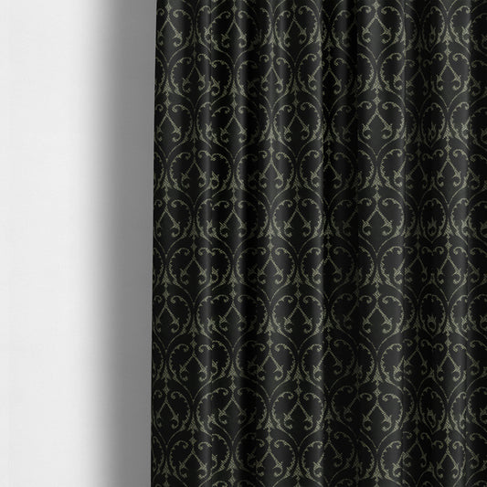 Black Velvet Fleur De Lis Theme Pattern Material Furnishing Upholstery Fabric JO-1324 - Made To Measure Curtains