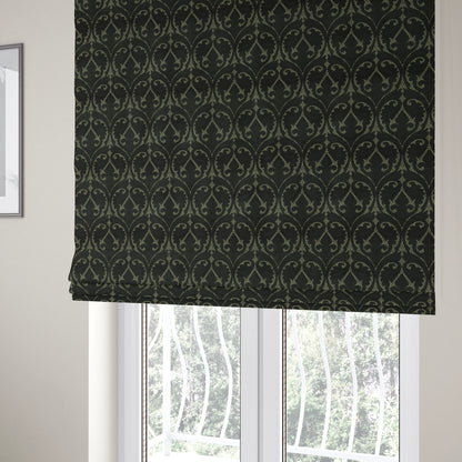 Black Velvet Fleur De Lis Theme Pattern Material Furnishing Upholstery Fabric JO-1324 - Roman Blinds