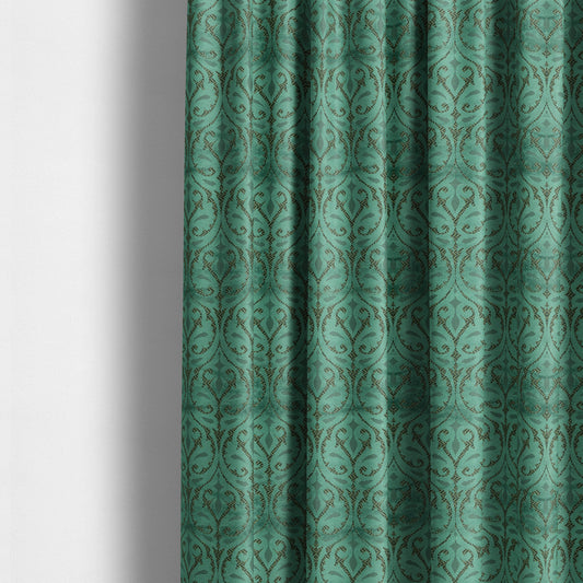 Teal Velvet Fleur De Lis Theme Pattern Material Furnishing Upholstery Fabric JO-1325 - Made To Measure Curtains