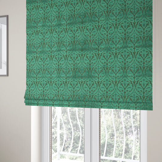 Teal Velvet Fleur De Lis Theme Pattern Material Furnishing Upholstery Fabric JO-1325 - Roman Blinds