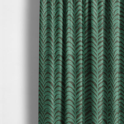 Half Curved Stripe Pattern In Velvet Material Teal Colour Furnishing Upholstery Fabric JO-1326 - Made To Measure Curtains