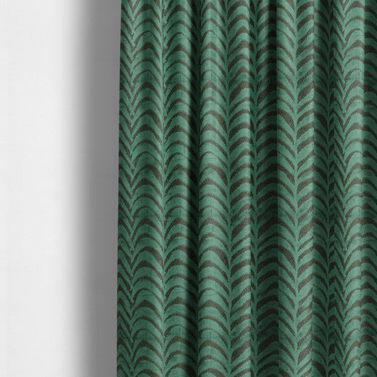 Half Curved Stripe Pattern In Velvet Material Teal Colour Furnishing Upholstery Fabric JO-1326 - Made To Measure Curtains