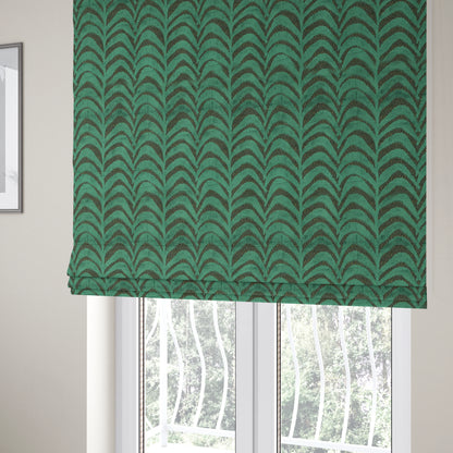 Half Curved Stripe Pattern In Velvet Material Teal Colour Furnishing Upholstery Fabric JO-1326 - Roman Blinds