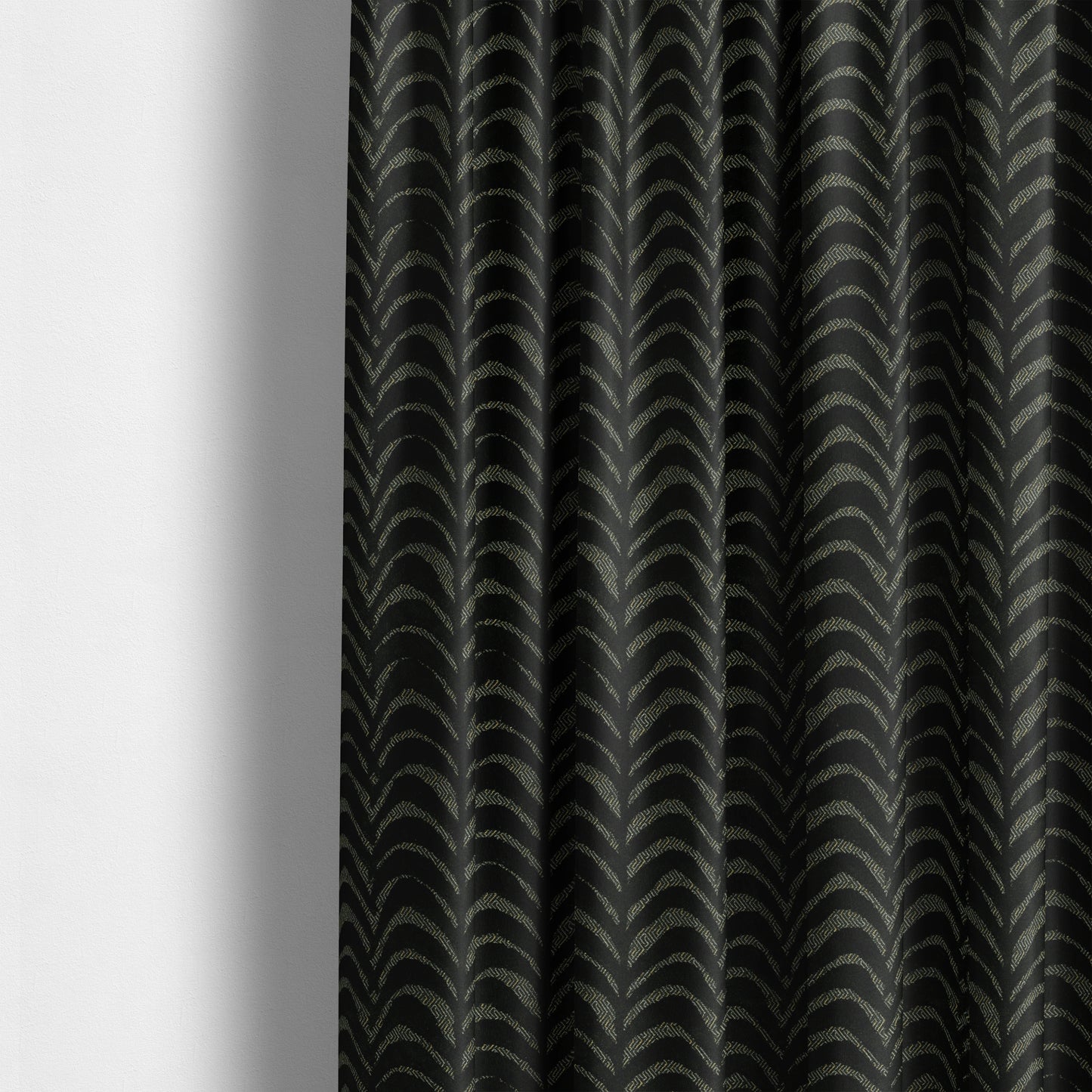 Half Curved Stripe Pattern In Velvet Material Black Colour Furnishing Upholstery Fabric JO-1327 - Made To Measure Curtains