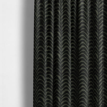 Half Curved Stripe Pattern In Velvet Material Black Colour Furnishing Upholstery Fabric JO-1327 - Made To Measure Curtains