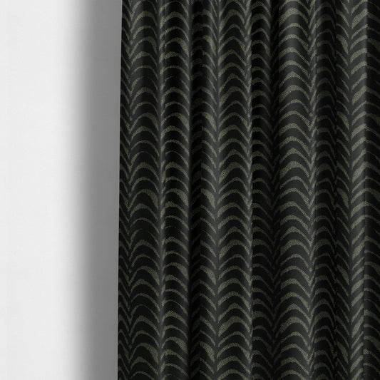 Half Curved Stripe Pattern In Velvet Material Black Colour Furnishing Upholstery Fabric JO-1327 - Made To Measure Curtains