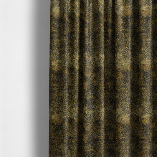 Traditional All Over Pattern Black Gold Yellow Colour Heavy Quality Velvet Upholstery Fabric JO-1329 - Made To Measure Curtains