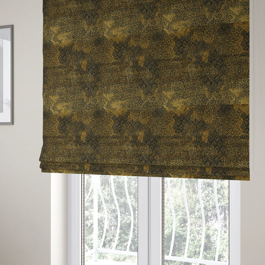 Traditional All Over Pattern Black Gold Yellow Colour Heavy Quality Velvet Upholstery Fabric JO-1329 - Roman Blinds