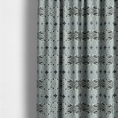 Victoria Medallion Design Fabric In White Black Grey Woven Soft Chenille Furnishing Fabric JO-133 - Made To Measure Curtains