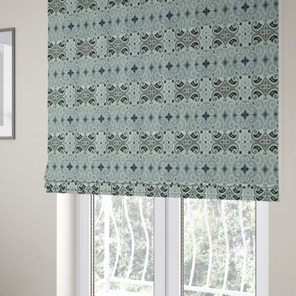 Victoria Medallion Design Fabric In White Black Grey Woven Soft Chenille Furnishing Fabric JO-133 - Roman Blinds